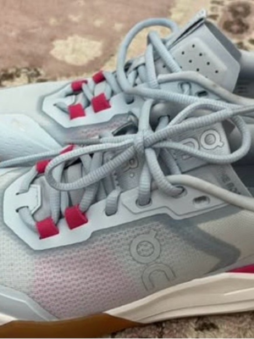 On Running Sneakers in Light Gray with Pink Accents - Women’s - Picture 1 of 3